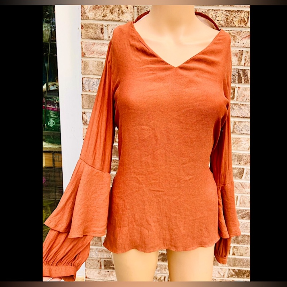 Rust Brown Bell Sleeve Boho RO&DE Top